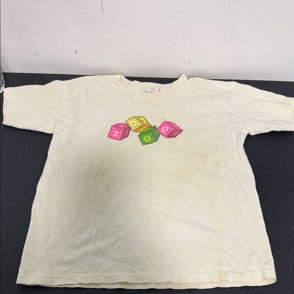 Cream T-Shirt with 2000 Colorful Block Design Y2K